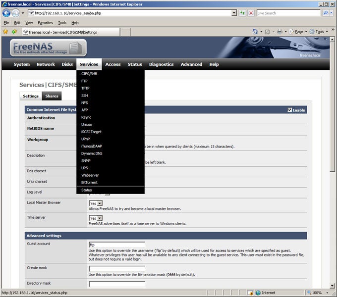 Screenshot of FreeNAS software settings page on monitor.