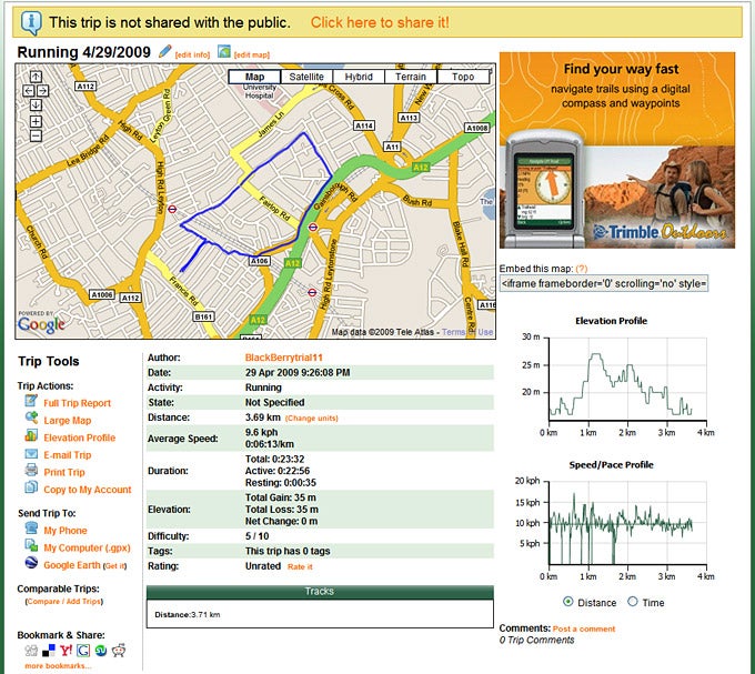 Screenshot of AllSport GPS Platinum tracking running activity with maps and graphs.