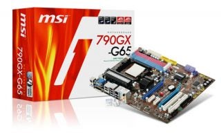 MSI 790GX-G65 motherboard with retail packaging.