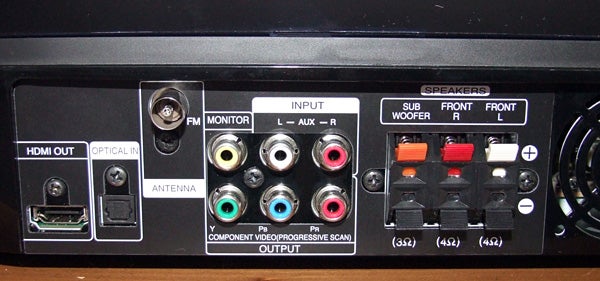 Back panel of LG HT32S DVD system showing connectors and ports.