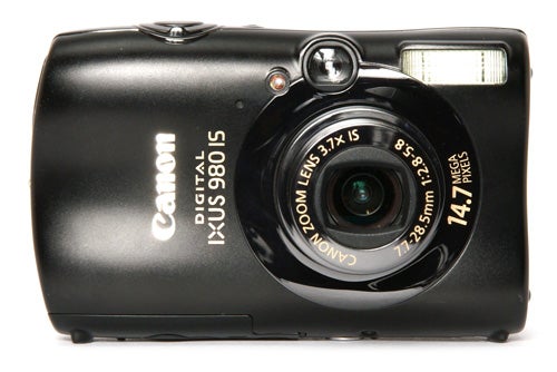 Canon IXUS 980 IS digital camera on white background.
