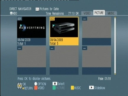 Screenshot of Panasonic DMR-BS850's graphical user interface.