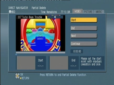 Panasonic DMR-BS850 recorder's on-screen menu for editing recordings.