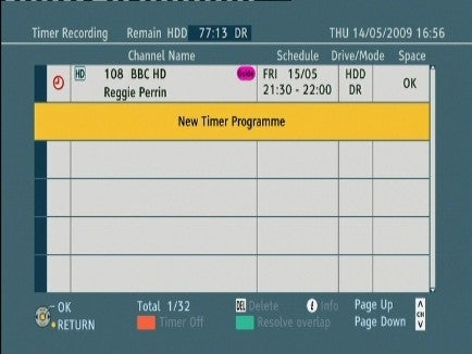 On-screen display of Panasonic DMR-BS850's recording schedule feature.