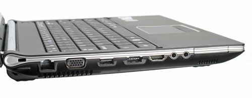 Side view of Samsung Q320 laptop showing ports.
