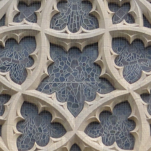 Detailed stone pattern on Gothic architecture.