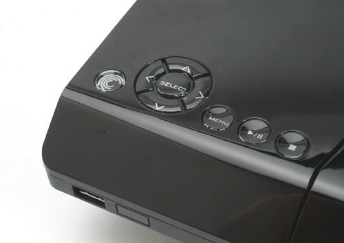 Close-up of Seagate FreeAgent Theater Multimedia Player controls.