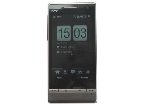 HTC Touch Diamond2 smartphone displaying time and menu.