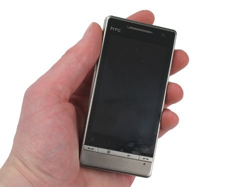 Hand holding an HTC Touch Diamond2 smartphone