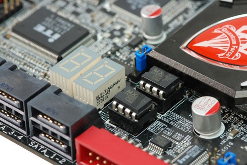 Close-up of Foxconn Blood Rage GTi motherboard components.