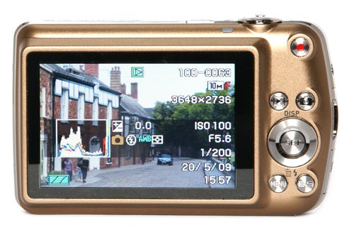 Casio Exilim EX-Z1 camera displaying a photo on its LCD screen.