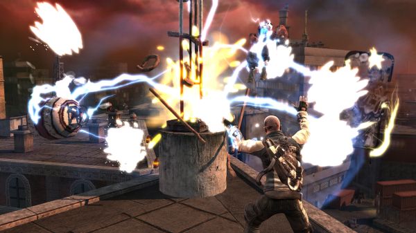 inFamous game screenshot showing character using lightning powers.