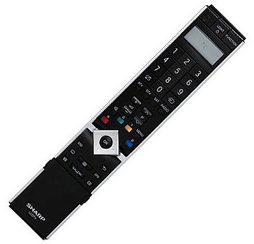 Sharp Aquos LCD TV remote control on white background.