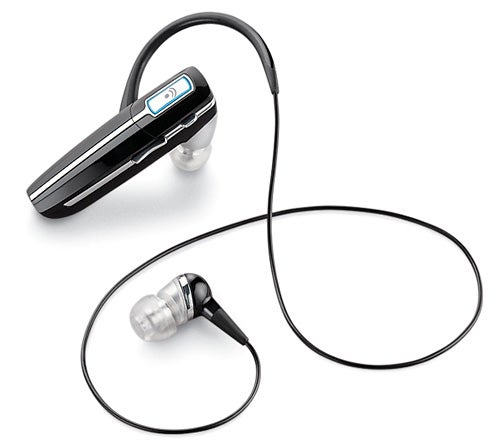Plantronics Voyager 855 Bluetooth headset on white background.