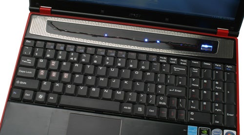 MSI GT627-246UK gaming laptop keyboard and touchpad close-up.