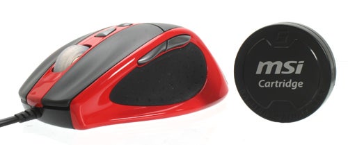 MSI gaming mouse with red accents and cartridge.
