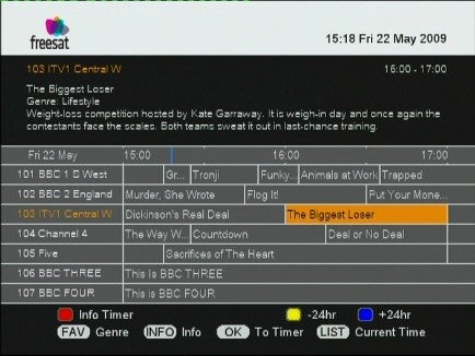 Screenshot of Metronic SAT 100 HD Freesat Receiver's electronic program guide.