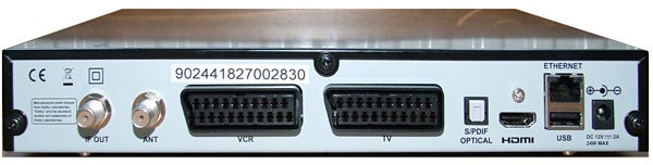 Rear view of Metronic SAT 100 HD Freesat Receiver with ports.