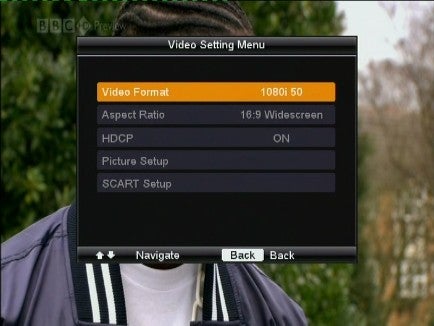 Metronic SAT 100 HD receiver's video setting menu on screen.