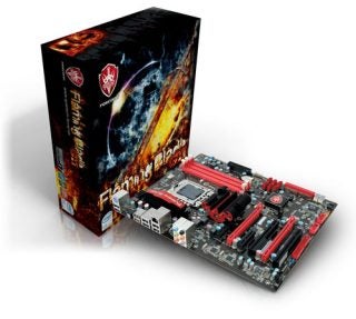Foxconn Flaming Blade motherboard and product packaging.
