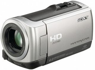 Sony Handycam HDR-CX105E camcorder on a white background.