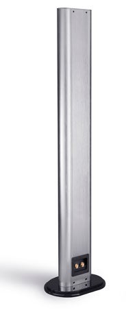 Teufel Columa 900 tall silver speaker on white background.