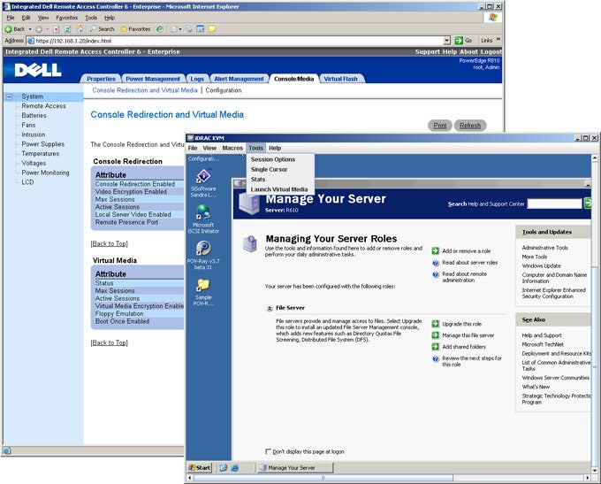 Screenshot of Dell PowerEdge R610 server management interface.