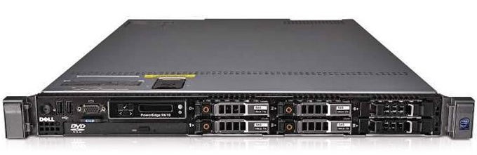 Front view of a Dell PowerEdge R610 server.