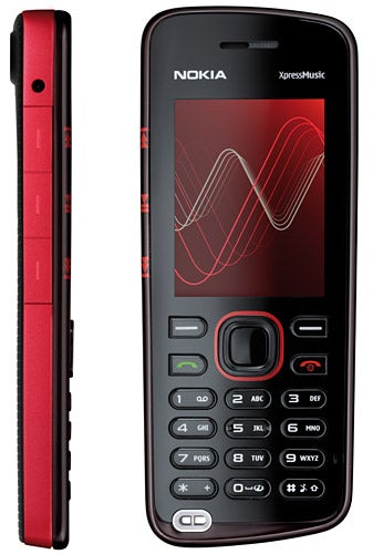 Nokia 5220 XpressMusic mobile phone with red accents.