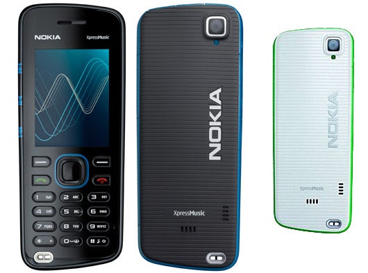Nokia 5220 XpressMusic phone and interchangeable back covers.