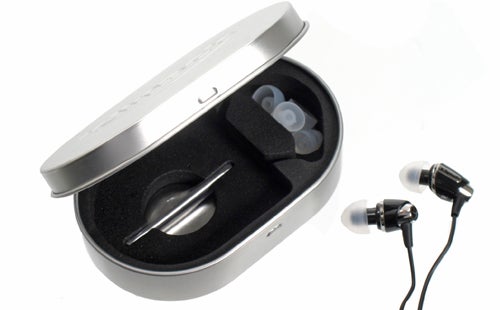 Klipsch Image S4 earphones with case and accessories.