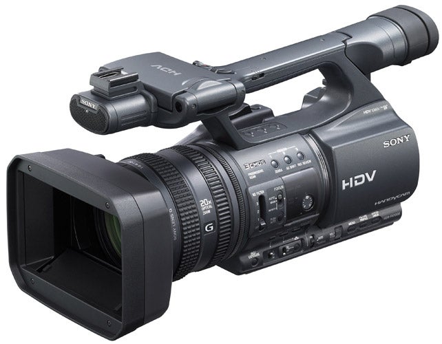 Sony Handycam HDR-FX1000E camcorder on white background.