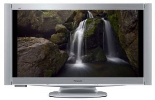 Panasonic Viera TX-P46Z1 46in Plasma TV displaying a waterfall scene.