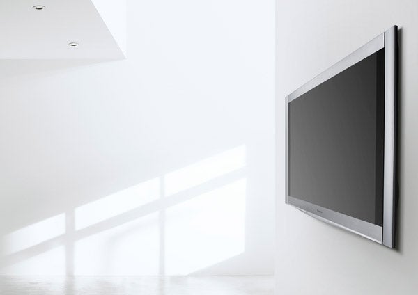 Panasonic Viera plasma TV mounted on white wall.