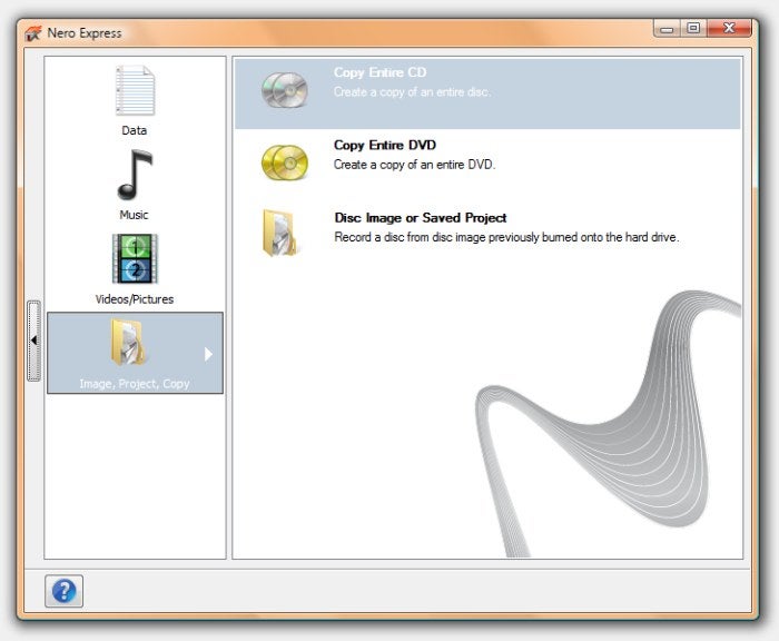 Screenshot of Nero Express software interface.