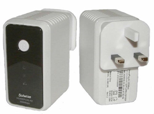Solwise VeseNET HomePlug adapters on white background.
