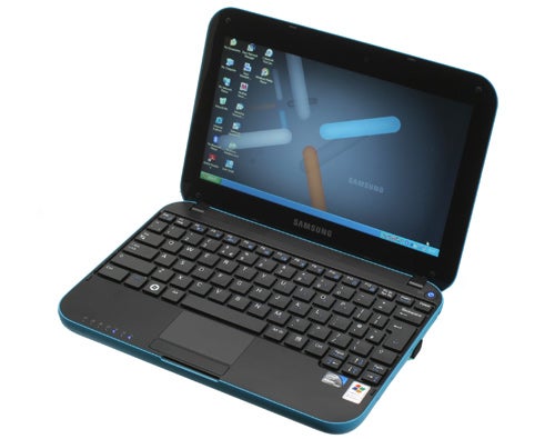 Samsung N310 netbook open and powered on.