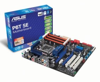 Asus P6T SE motherboard with packaging.