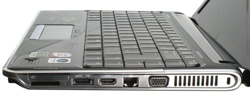 HP Pavilion dv3-2055ea laptop showing ports and side profile.