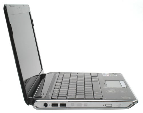 HP Pavilion dv3-2055ea laptop open at angle on white background.