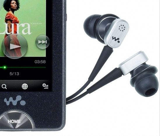 Sony NWZ-X1060 media player with earbuds displayed.
