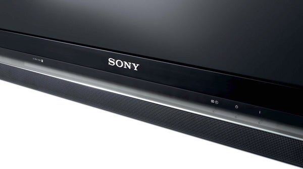 Close-up of Sony Bravia KDL-40W5500 LCD TV's lower bezel and logo.