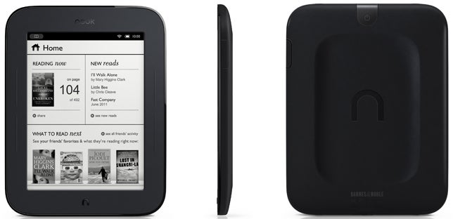Front and side views of a Nook e-reader