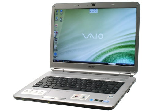 Sony VAIO VGN-NS20E/S laptop with open lid displaying screen.