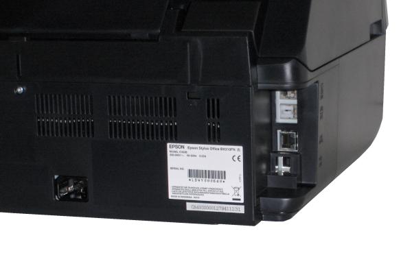 Close-up of the Epson Stylus Office BX310FN printer's connectivity ports.