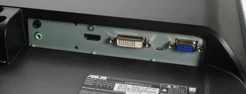 Close-up of Asus VW246H monitor ports and label.