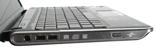 Side view of HP Pavilion dv3-2050ea laptop showing ports