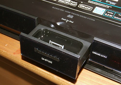 Panasonic SC-BT205 system with iPod dock open.