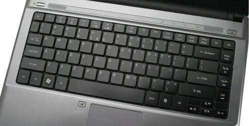 Close-up of Acer Aspire Timeline 4810T laptop keyboard.