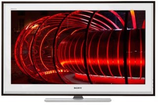 Sony Bravia KDL-32E5500 LCD TV displaying vibrant red abstract image.